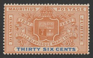 MAURITIUS 1898 Diamond Jubilee 36c orange & ultramarine. MNH **.