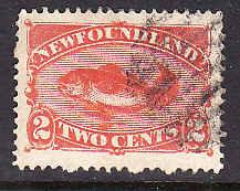 Newfoundland  #135 - Scott #48 - 2c red orange Codfish - nice margins - used