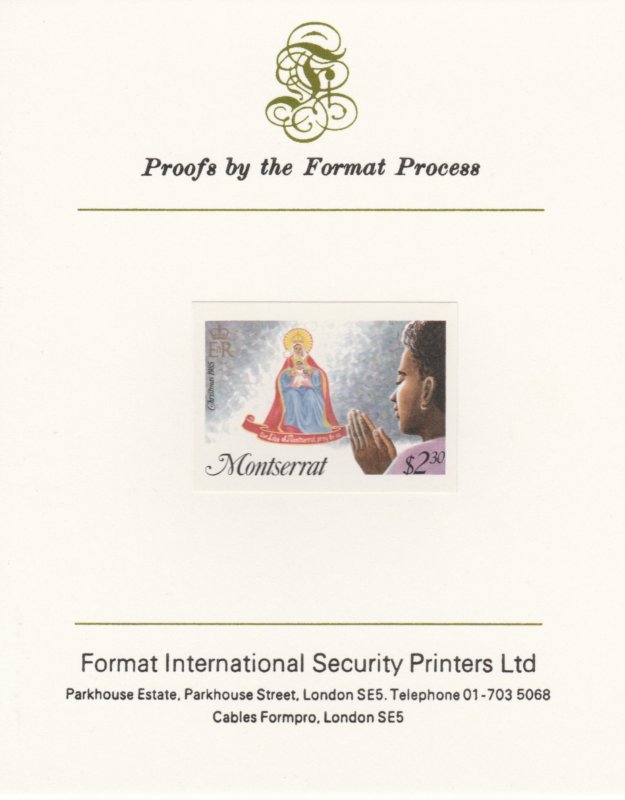 MONTSERRAT 1985 CHRISTMAS imperf on FORMAT INTERNATIONAL PROOF CARD