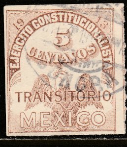 MEXICO 349, 5¢ EJERCITO REVOLUTIONARY ISSUE WITHOUT CUPON. USED. F-VF. (691)