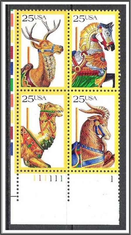 US Plate Block #2390-2393 Carousel Animals MNH