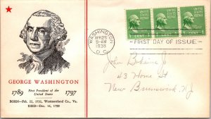 FDC 1938 SC #804 Linprint Cachet - Washington DC - Strip Of 3 - J5399