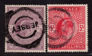 $Great Britain Sc#139-40 used, partial set, Jersey cancel, Cv. $375