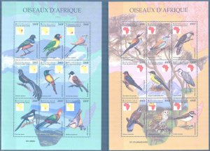 Central African 1999 Birds 2 sheets  MNH