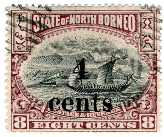 (I.B) British North Borneo Postal : 4c on 8c OP (State)