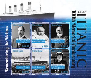 Sierra Leone 2012 - Titanic 100th Anniversary - Sheet of 6 Stamps Scott 3126 MNH