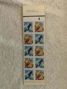 US Scott #2285a BK160 25¢ Owl & Grosbeak Booklet