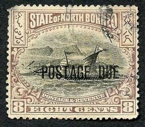 North Borneo SGD19 8d Black and Brown Purple used (THINNED) Cat 90 pounds