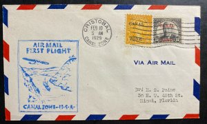 1929 Cristobal Canal Zone Panama First Fight Airmail Cover To Miami Fl USA F5