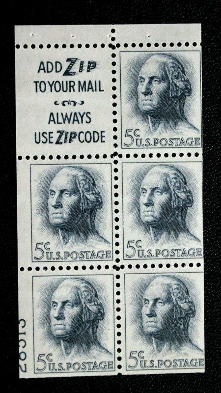 US Stamp #1213a VAR. 5¢ WASHINGTON BKLT PANE MISCUT ERROR SHOWING PLATE # @ L L 