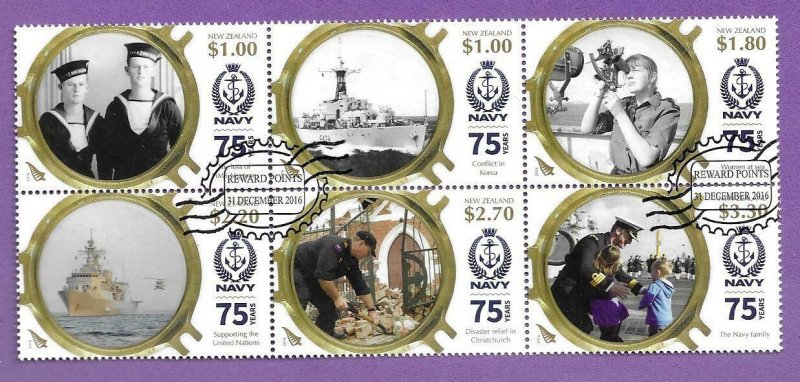 2016    NEW ZEALAND  -  NEW ZEALAND NAVY - BLOCK OF 6   -  SPECIAL CANCEL 