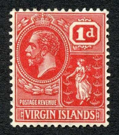 Virgin Islands 1922-8 1d scarlet wmk Script CA SG89 VFM cat 28 pounds 