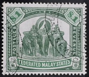 Malaya Federated Malay States FMS 1907 $1 Used wmk MCCA SG#48 M2901