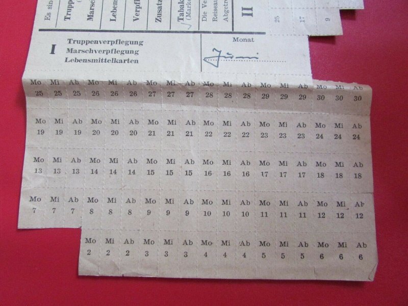 Rare 1944 German Signed Soldier's ration sheet Rudolph Wolfsberger in Brussels 