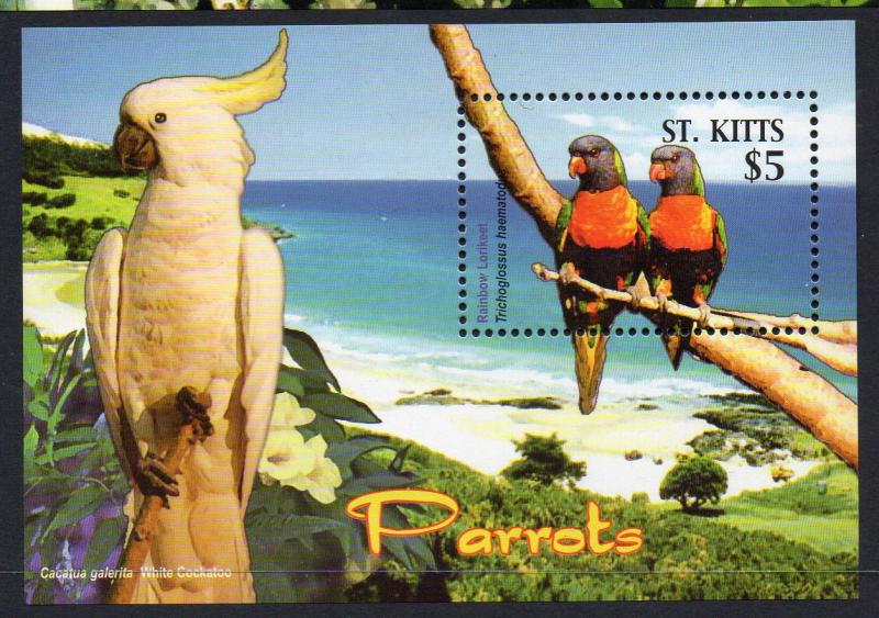 ST. KITTS 617-618 MNH S/S SCV $10.50 BIN $6.25 PARROTS