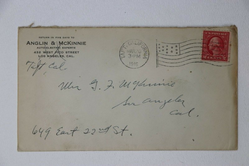 US Sc# 423c or 463 On Cover Taft CA 1916 Flag Cancel Anglin Mckinnie Letterhead