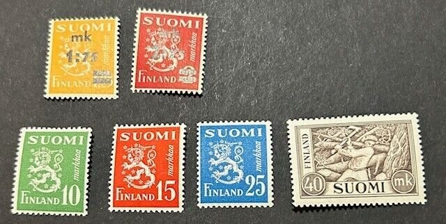 Finland Scott #221-222, 302-305 VF Mint LH CV $34/ Price $13.50 + $1 shipping