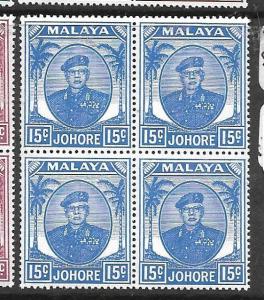 MALAYA JOHORE (P0301B) 15C SULTAN BL OF 4  SG 140  MNH