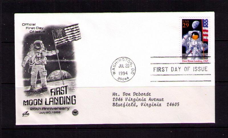 US Sc# 2841a FDC FVF Astronaut Flag Moon Artcraft PCS