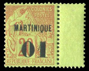 French Colonies, Martinique #5 Cat$42.50, 1888 01 on 20c, right margin single...