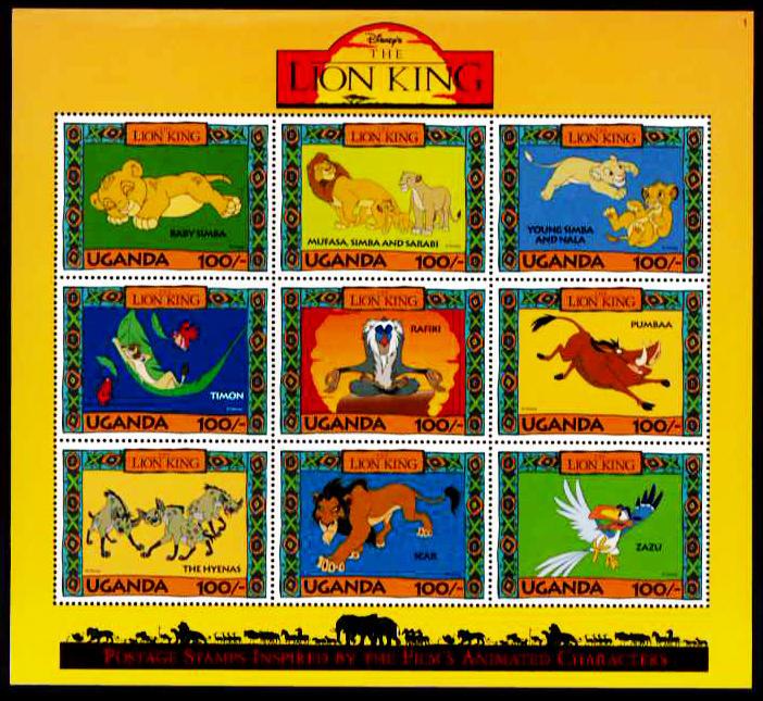 UGANDA Disney's - The Lion King Sheet of 9 MNH