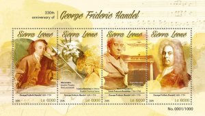 SIERRA LEONE - 2015 - George Frideric Handel - Perf 4v Sheet - Mint Never Hinged