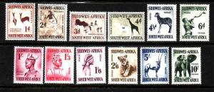 South West Africa-Sc#249-60-Unused hinged definitive set-Animals-1954-