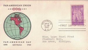 1940 FDC, #895, 3c Pan American Union, Linprint