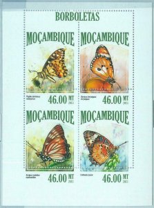 M1461 - MOZAMBIQUE - ERROR, 2013 MISSPERF SHEET: Butterflies, Insects