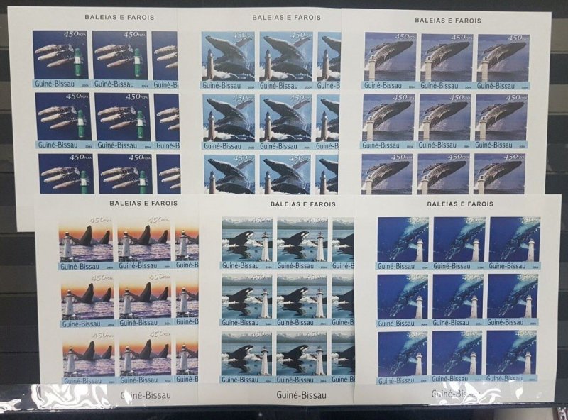 B0116 Imperf 2004 Guinea-Bissau Whales Lighthouses Marine Life 9Set Mnh