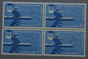 United States #C49 6 Cent 50 Anniv. Air Force Airmail Block of Four MNH