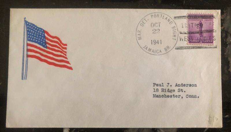 1941 USMC Navy Marines Post Office In Jamaica Cover to Manchester CT Usa