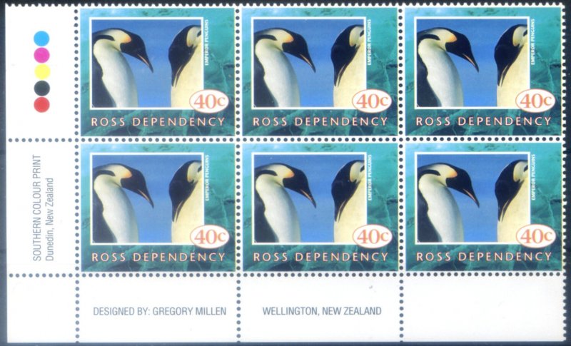 Ross Dependency. Fauna. 1995 Penguin. Block of 6.