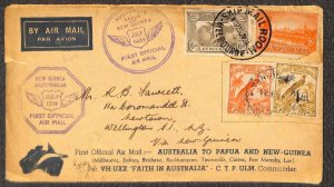AUSTRALIA  142 & C3 NEW GUINEA 33 & C21 STAMPS FIRST FLIGHT COVER 1934