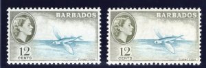 Barbados 1953 QEII 12c in two of the three listed shades MNH. SG 296, 296a.