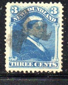 Newfoundland Sc 49 1896 3c blue Victoria stamp used