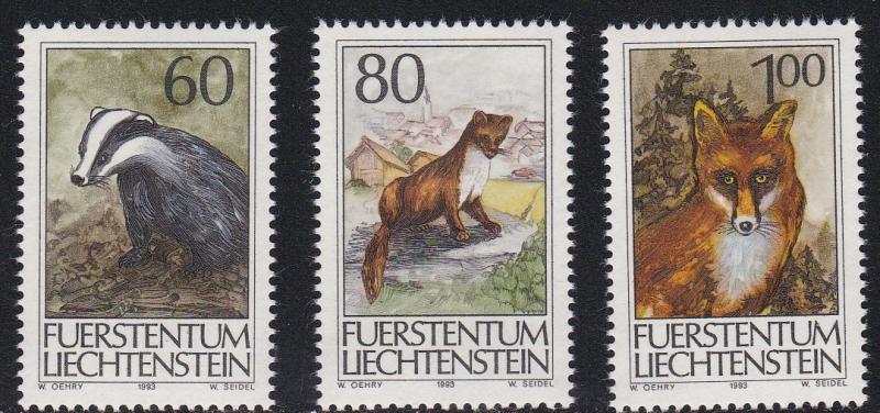 Liechtenstein # 1006-1008, Wild Animals, NH, 1/2 Cat.