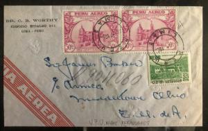 1952 Lima Peru Airmail Cover To Middletown OH USA UPU Overprints