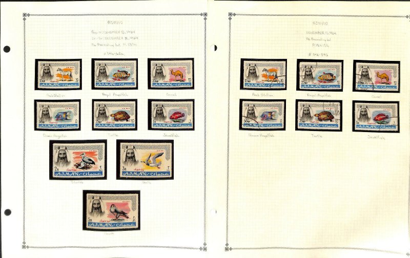 Ajman Stamp Collection, 1965, #C1-9, CO1-4, O1-5 Perf & Imperf Mint NH, 8 Pgs