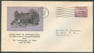 US #727 3¢ Washington’s Headquarters FDC, Roessler cachet, VF, Mellone $30.00