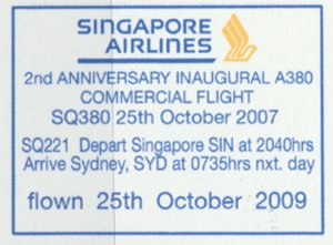 Aviation – Singapore Airlines 2nd Anniversary A380  - SIN - SYD  Flight Cov...