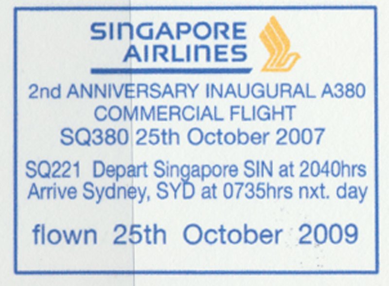 Aviation – Singapore Airlines 2nd Anniversary A380  - SIN - SYD  Flight Cov...