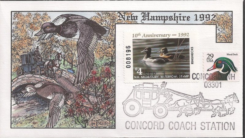 Group of 21 Fred Collins Hand Painted Milford State Duck FDCs - Closeout Sale
