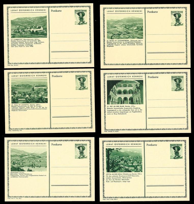 AUSTRIA (62) Scenery View Green 1 Shilling Postal Cards c1950s ALL MINT UNUSED