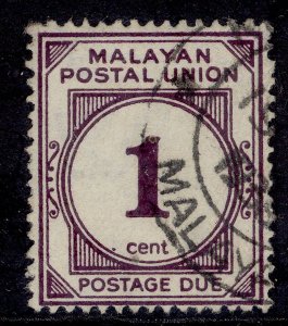 MALAYSIA - Malayan Postal Union GVI SG D1, 1c slate-purple, FINE USED.