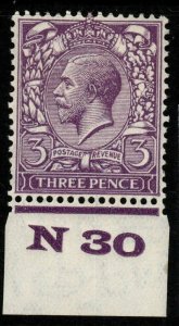 GB SG423 N38(1)d 1924 3d VIOLET CONTROL N30 WITH BROKEN 3 MTD MINT