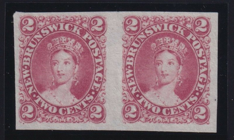 New Brunswick Sc #7TC (1860) 2c rose Victoria Trial Colour Plate Proof Pair VF 