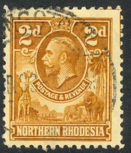 NORTHERN RHODESIA 1925-29 KGV 2d Elephant & Giraffe Scott No. 4 VFU