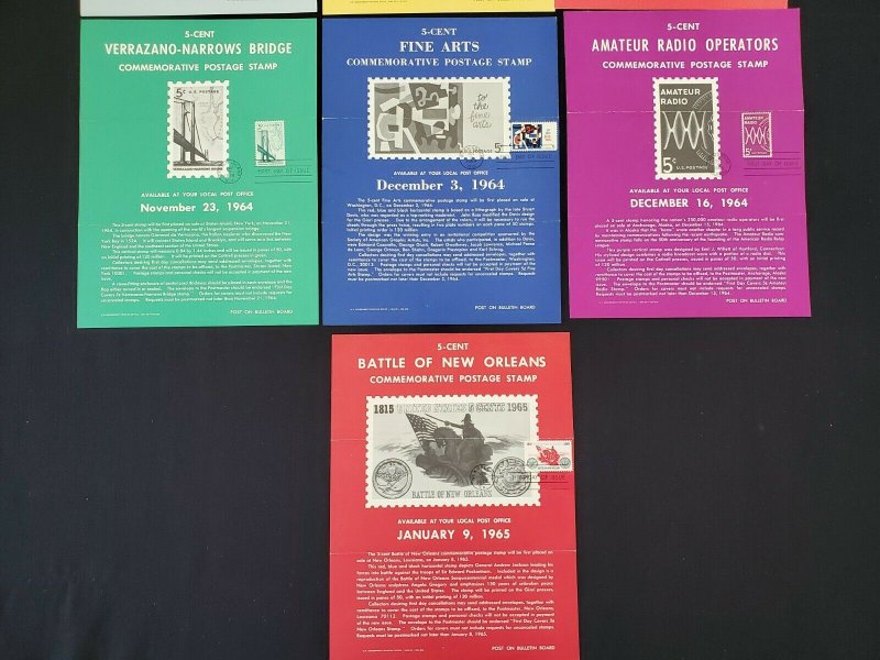 1963,64,65 Vintage USPS Bulletin Board Poster Folded w/ FDI Cancel Lot of 10