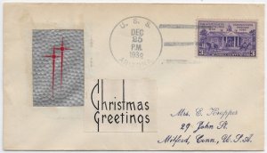 1938 USS Arizona BB-39 Christmas to Milford, CT Foil cachet (N7857)